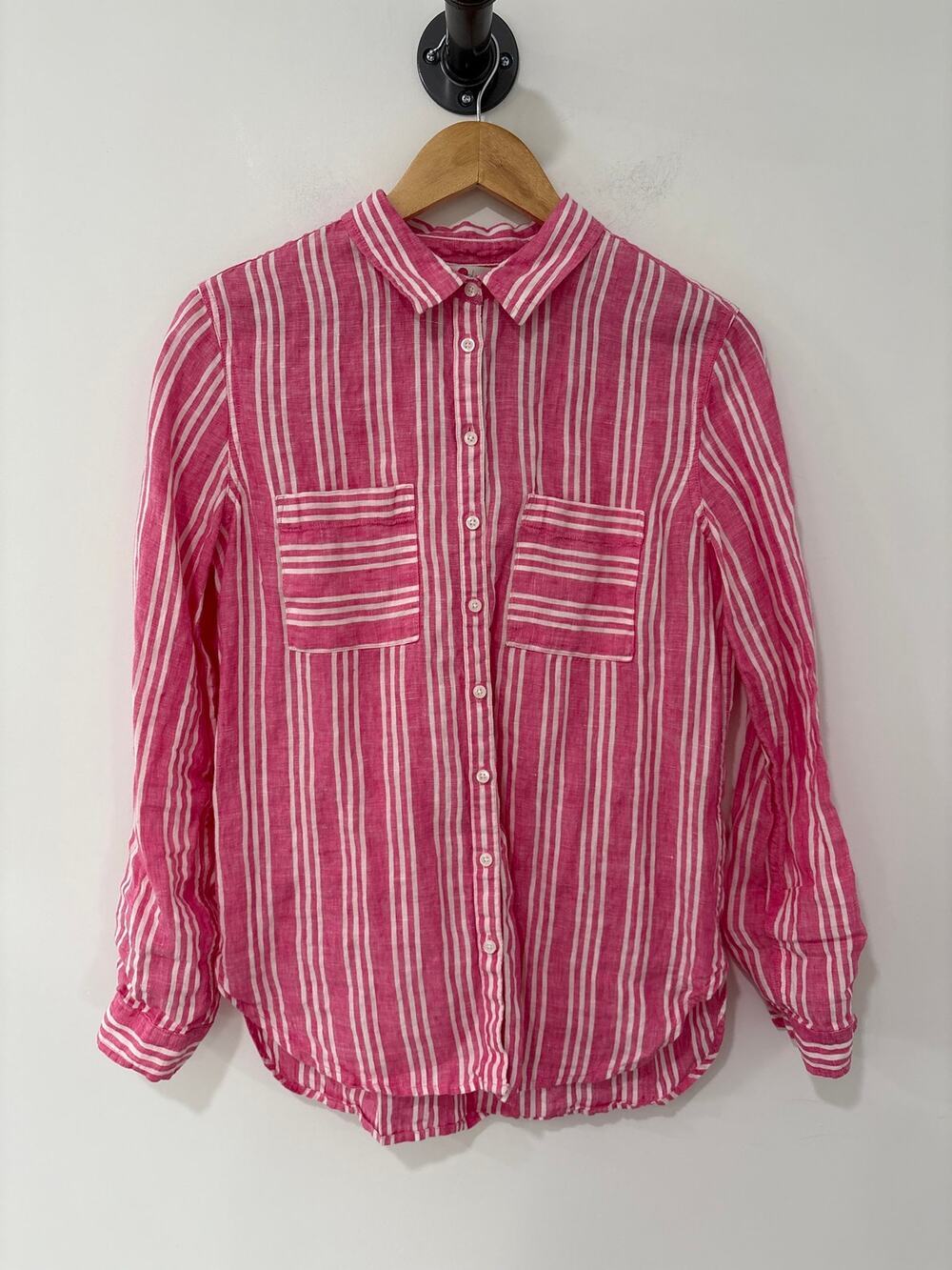 Boden Linen Striped Button Down Top Pink Size 4